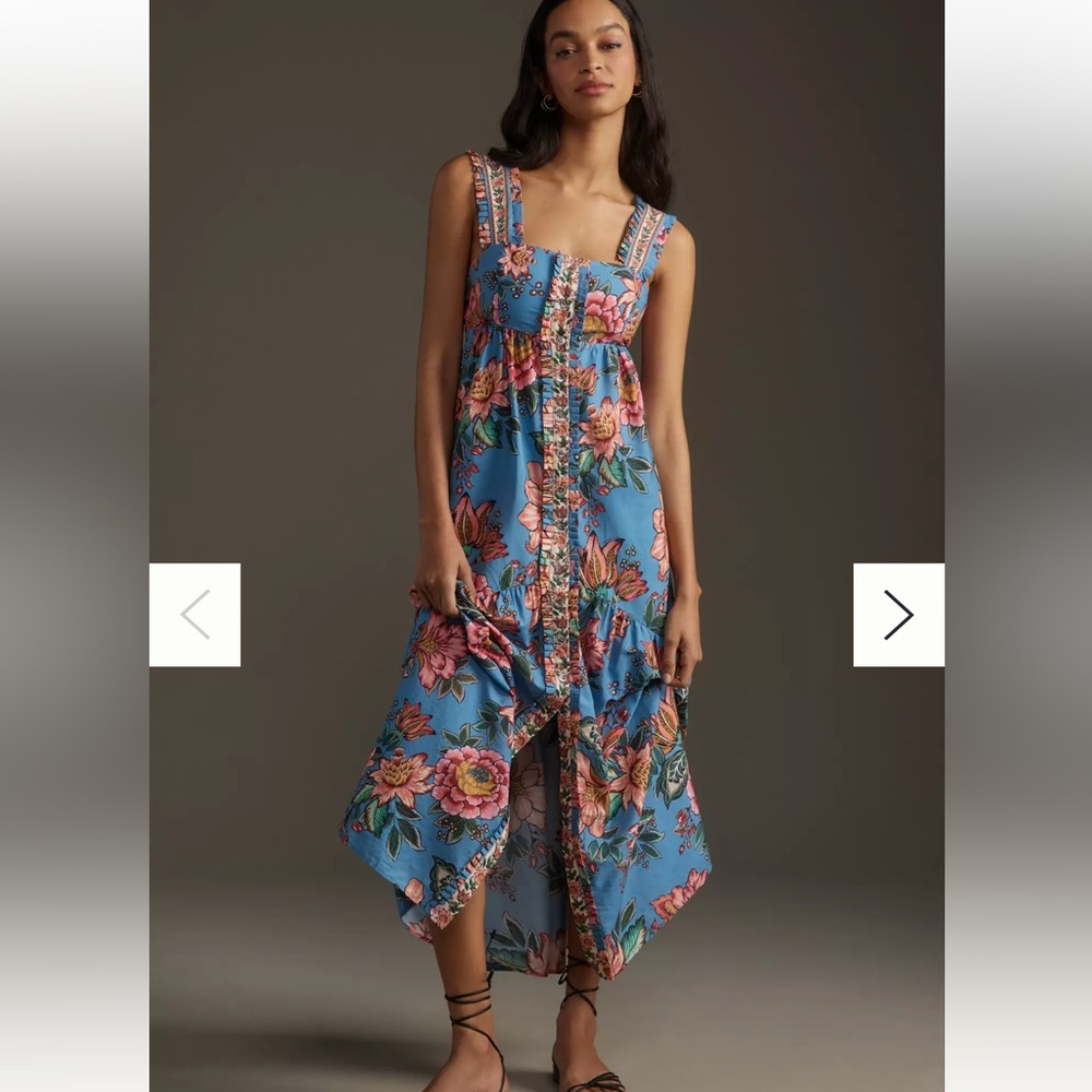 NWT Farm Rio Blue wonderful bouquet floral dress size L